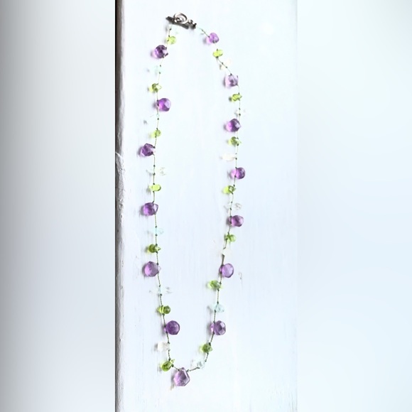 Amethyst Turquoise Necklace🦋💜 with Amethyst, Quartz, Peridot💚💜🤍Necklace - Picture 7 of 8